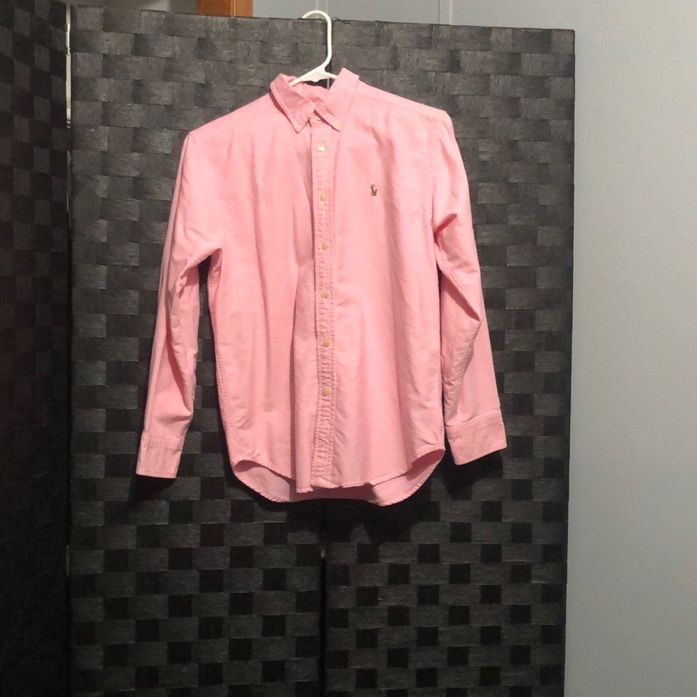 pink long sleve button up dress shirt